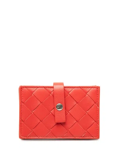 Pre-owned Bottega Veneta 1990-2010 Nappa Intrecciato Card Holder In Red