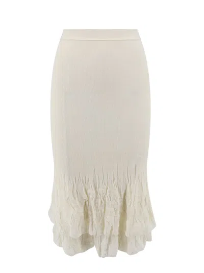 Bottega Veneta 2 In 1 Cotton Blend Skirt With Floral Embroidery In White