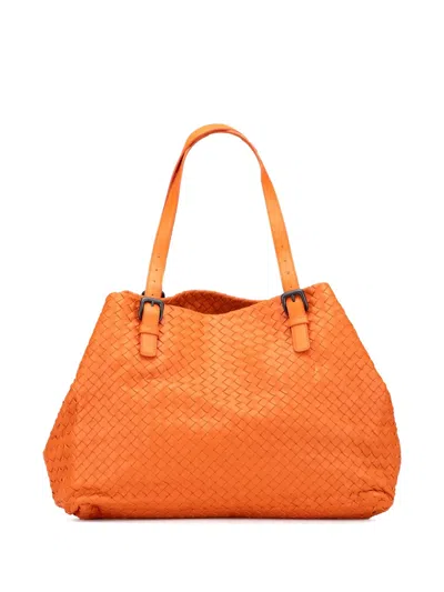 Pre-owned Bottega Veneta 2000-2007 Large Nappa Intrecciato Cesta Tote Bag In Orange