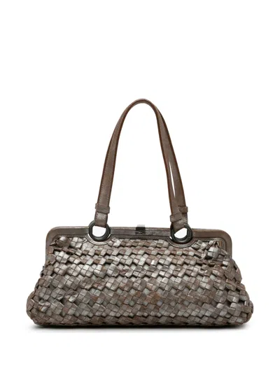 Pre-owned Bottega Veneta 2000-2007 Limited Edition Intrecciato Frame Shoulder Bag In Brown