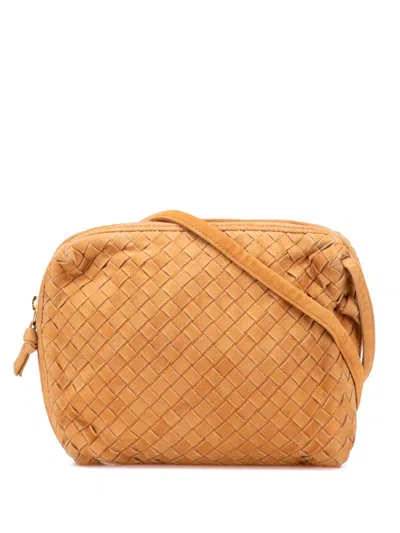 Pre-owned Bottega Veneta 2000-2007 Mini Suede Intrecciato Nodini Crossbody Bag In Brown