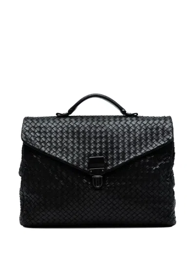 Pre-owned Bottega Veneta 2000-2007 Nappa Intrecciato Briefcase Business Bag In Black