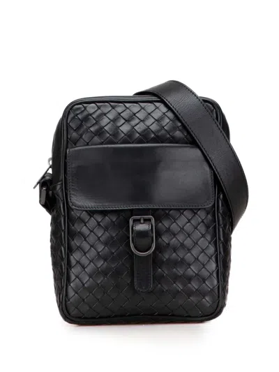 Pre-owned Bottega Veneta 2000-2007 Nappa Intrecciato Front Pocket Crossbody Bag In Black