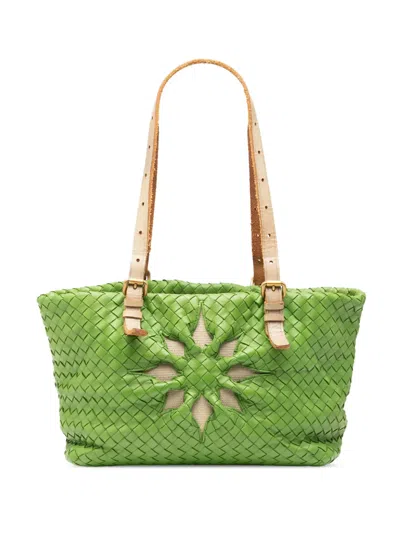 Pre-owned Bottega Veneta 2000-2007 Nappa Intrecciato Marquise Flower Tote Bag In Green