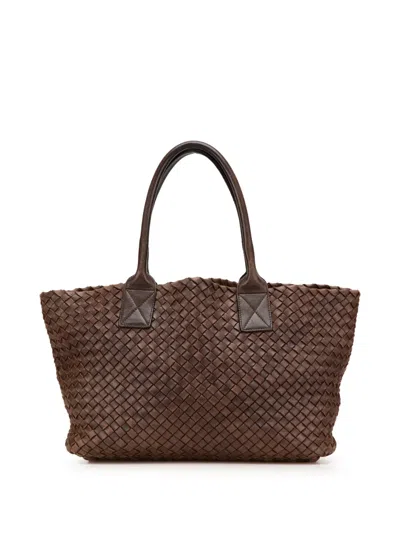 Pre-owned Bottega Veneta 2000-2007 Small Lambskin Intreccio Cabat Tote Bag