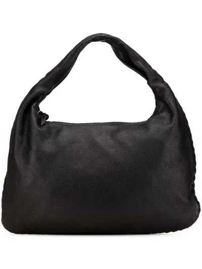 Pre-owned Bottega Veneta 2000-2007 Small Leather Veneta Hobo Bag In Black