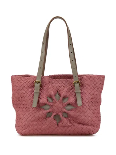 Pre-owned Bottega Veneta 2000-2010 Intrecciato Marquise Flower Tote Bag In Pink