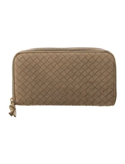 Pre-owned Bottega Veneta 2000's Intrecciato Weave Continental Wallet In Neutral