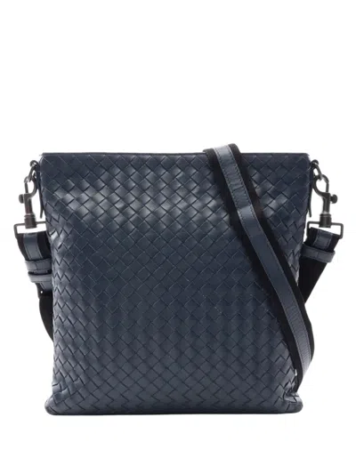 Pre-owned Bottega Veneta 2000-2007 Nappa Intrecciato Vn Crossbody Bag In Blue