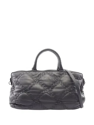 Pre-owned Bottega Veneta 2000-2010 Intrecciato Trimmed Satchel In Black