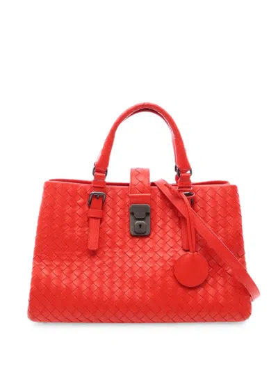 Pre-owned Bottega Veneta 2000-2015 Small Nappa Intrecciato Roma Satchel In Red