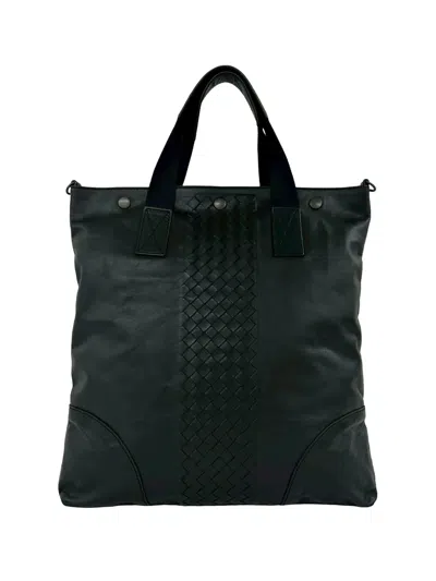 Pre-owned Bottega Veneta 2000-2026 Intrecciato Trimmed Nappa Convertible Tote Satchel In Black