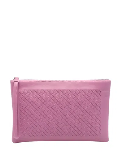 Pre-owned Bottega Veneta 2000-2026 Nappa Intrecciato Clutch Bag In Pink