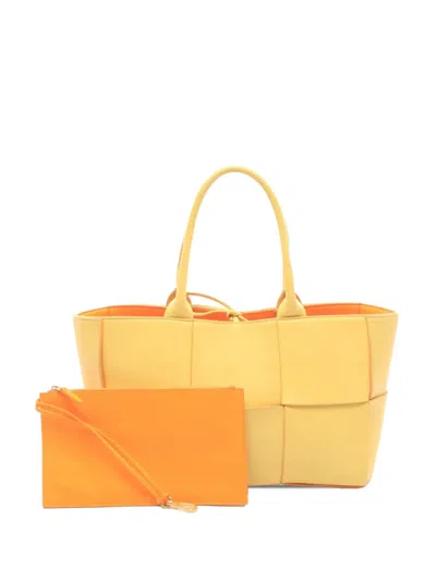 Pre-owned Bottega Veneta 2000-2026 Small Nappa Maxi Intrecciato Arco Tote Bag In Yellow