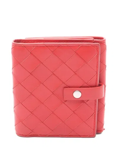 Pre-owned Bottega Veneta 2000s Intrecciato Bi-fold Wallet In Red