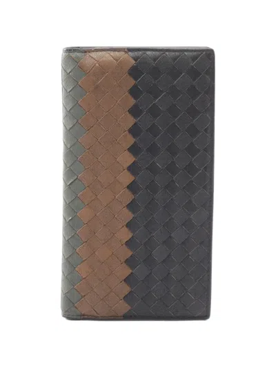 Pre-owned Bottega Veneta 2000s Intrecciato Bi-fold Long Wallet In Blue