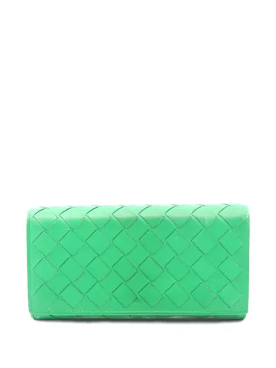 Pre-owned Bottega Veneta 2000s Intrecciato Bi-fold Wallet In Green