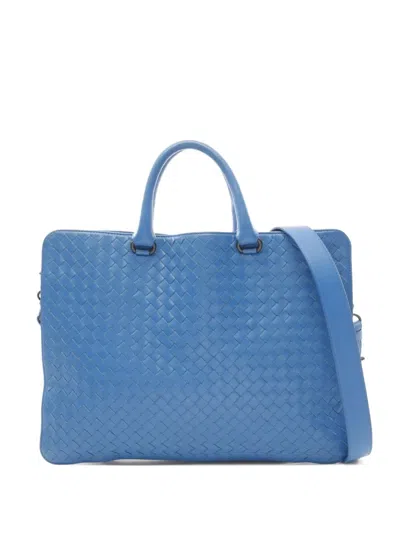 Pre-owned Bottega Veneta 2000s Intrecciato Briefcase In Blue