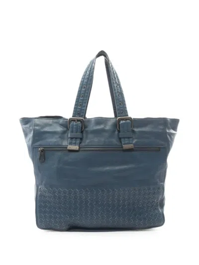Pre-owned Bottega Veneta 2000s Intrecciato Calf Leather Tote Bag In Blue