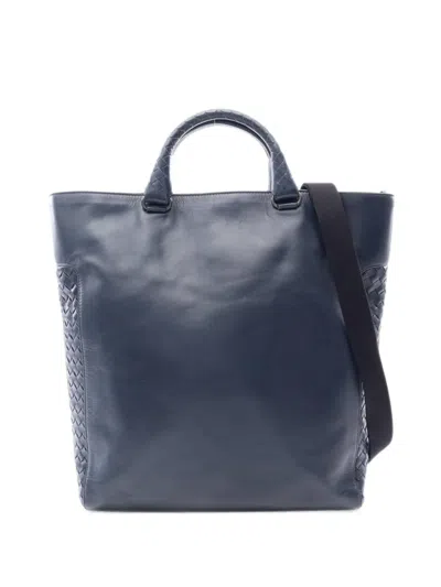 Pre-owned Bottega Veneta 2000s Intrecciato Calf Leather Tote Bag In Blue