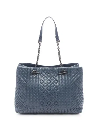 Pre-owned Bottega Veneta 2000s Intrecciato Chain Tote Bag In Blue