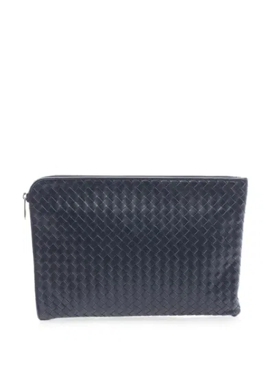 Pre-owned Bottega Veneta 2000s Intrecciato Clutch Bag In Blue