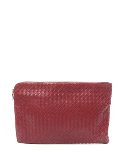 Pre-owned Bottega Veneta 2000s Intrecciato Clutch Bag In Red