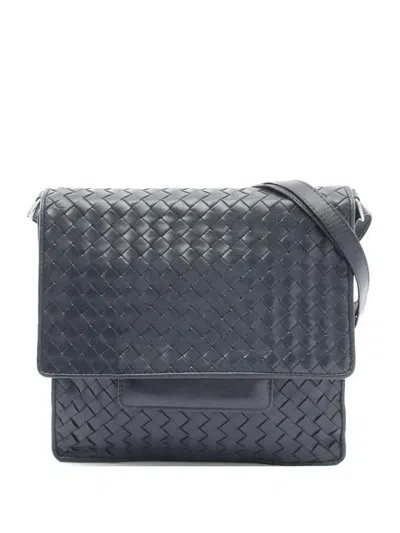 Pre-owned Bottega Veneta 2000s Intrecciato Leather Cross Body Bag In Blue