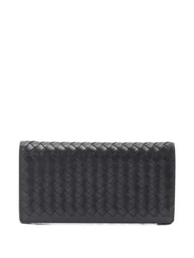 Pre-owned Bottega Veneta 2000s Intrecciato Leather Wallet In Black