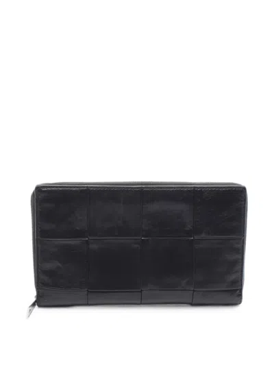 Pre-owned Bottega Veneta 2000s Intrecciato Long Wallet In Black