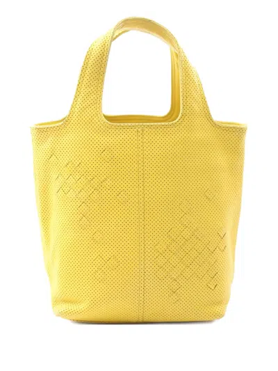Pre-owned Bottega Veneta 2000s Intrecciato Punching Tote Bag In Yellow