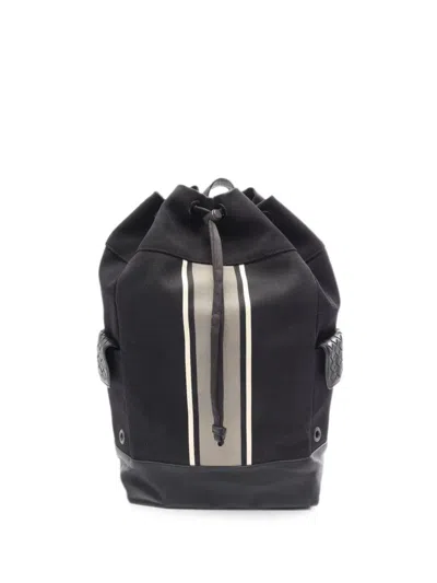 Pre-owned Bottega Veneta 2000s Intrecciato Striped Backpack In Black