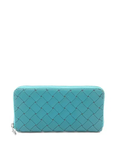 Pre-owned Bottega Veneta 2000s Intrecciato-design Wallet In Blue