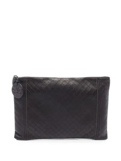 Bottega Veneta 2000s Intrecciato-leather Clutch Bag In Black
