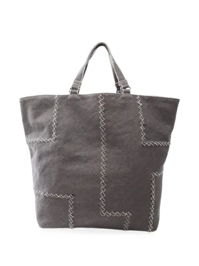 Pre-owned Bottega Veneta 2000s Whipstitch Canvas Tote Bag In Grey