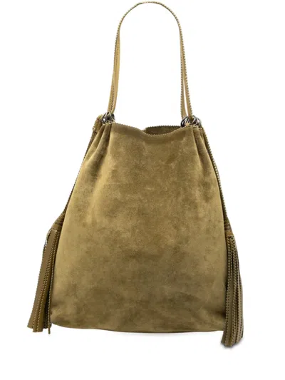 Pre-owned Bottega Veneta 2001-2018 Suede Fringe Tassel Shoulder Bag In Green