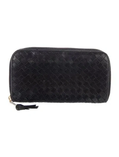 Pre-owned Bottega Veneta 2007 Intrecciato Weave Continental Wallet In Black