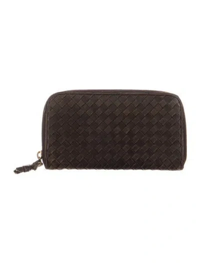 Pre-owned Bottega Veneta 2007 Intrecciato Weave Continental Wallet In Brown