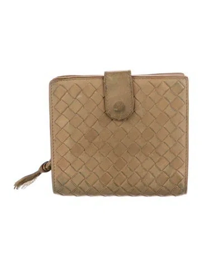 Pre-owned Bottega Veneta 2007 Intrecciato Woven Leather Bifold Wallet Wallet In Neutral