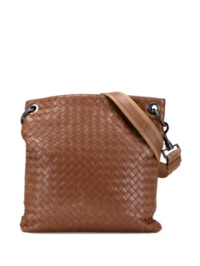 Pre-owned Bottega Veneta 2007 Leather Intrecciato Crossbody Bag In Brown