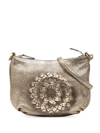 Pre-owned Bottega Veneta 2007 Metallic Intrecciato Trimmed Cervo Deerskin Illusion Shoulder Bag In Gold