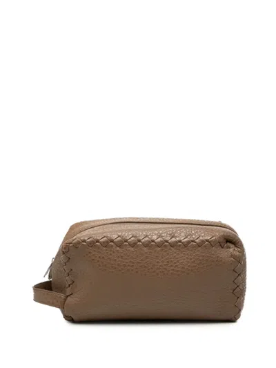 Pre-owned Bottega Veneta 2007-2011 Intrecciato Trimmed Cervo Toiletry Pouch In Brown