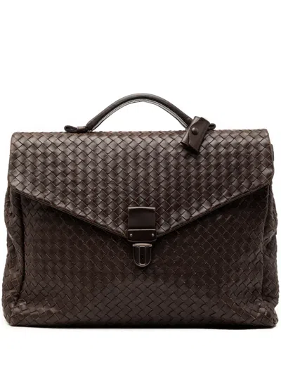 Pre-owned Bottega Veneta 2007-2011 Nappa Intrecciato Briefcase Business Bag In Brown