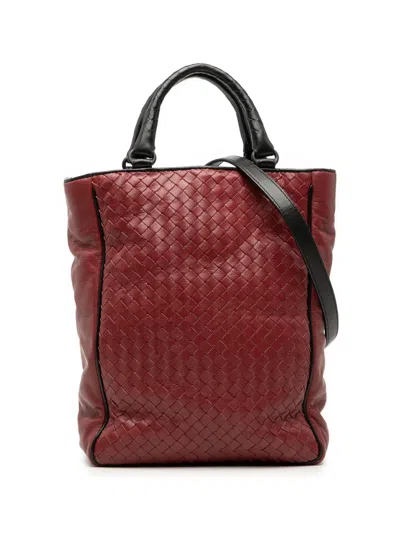 Pre-owned Bottega Veneta 2008 Bicolor Nappa Intrecciato Vertical Convertible Satchel In Red