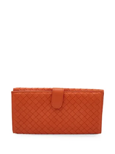 Pre-owned Bottega Veneta 2008 Intrecciato Flap Wallet In Orange