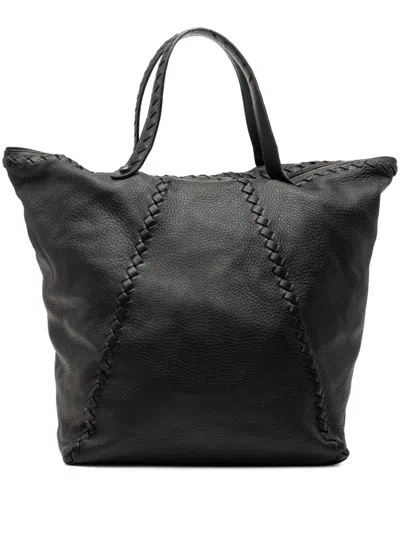 Pre-owned Bottega Veneta 2008 Intrecciato Trimmed Cervo Tote Bag In Black