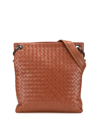 Pre-owned Bottega Veneta 2008 Leather Intrecciato Crossbody Bag In Brown