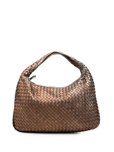 Pre-owned Bottega Veneta 2008 Small Metallic Nappa Intrecciato Veneta Hobo Bag In Brown
