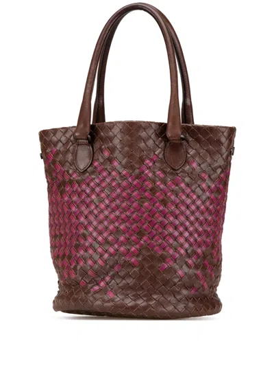 Pre-owned Bottega Veneta 2009 Bicolor Nappa Intrecciato Bucket Bag In Brown