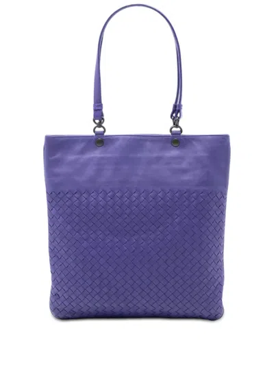 Pre-owned Bottega Veneta 2009 Nappa Intrecciato Flat Tote Bag In Purple